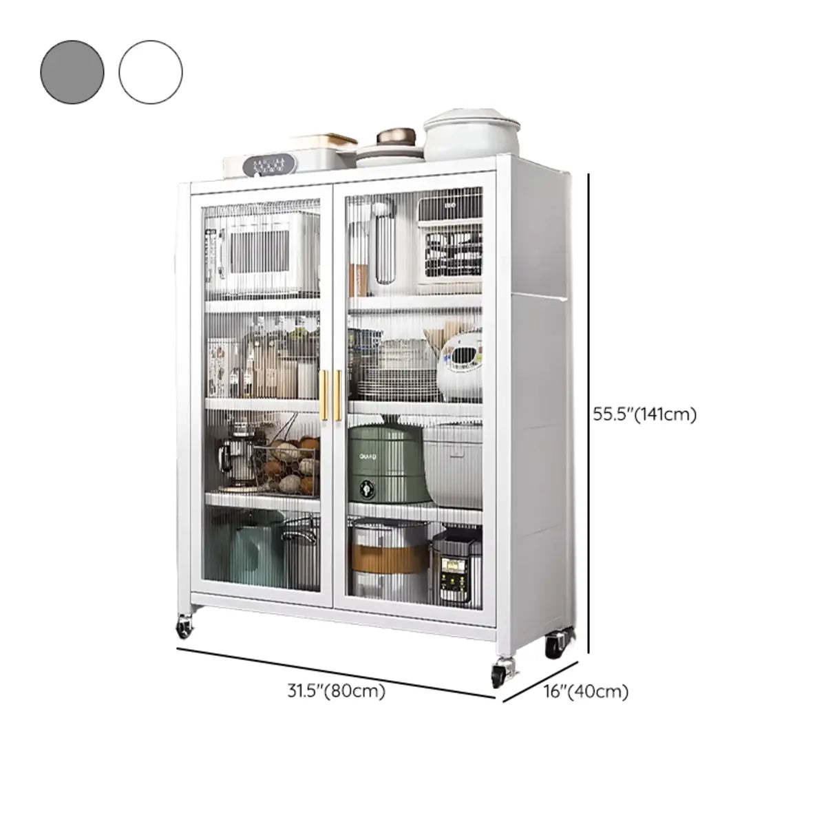 White Metal Rectangular Kitchen China Cabinet