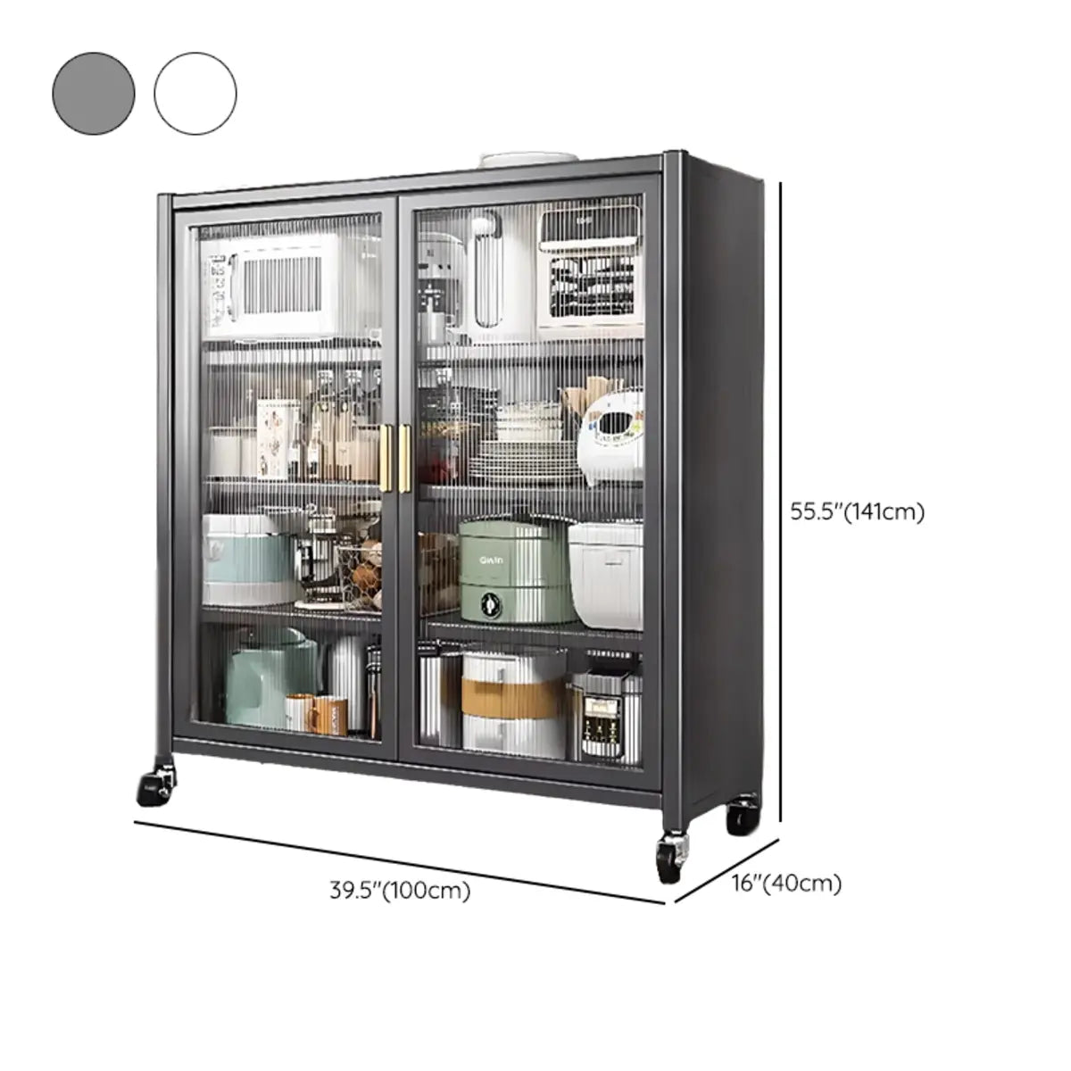 White Metal Rectangular Kitchen China Cabinet