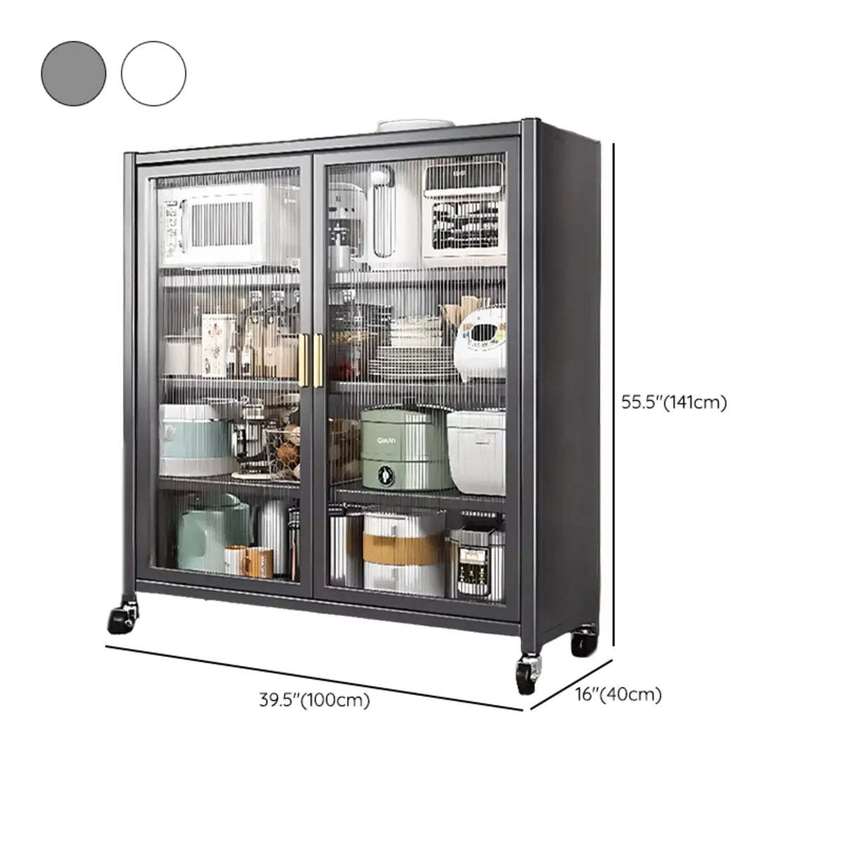 White Metal Rectangular Kitchen China Cabinet
