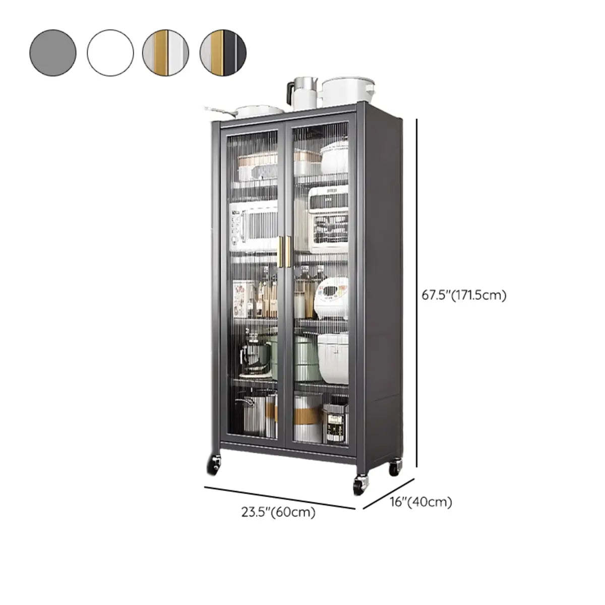White Metal Rectangular Kitchen China Cabinet