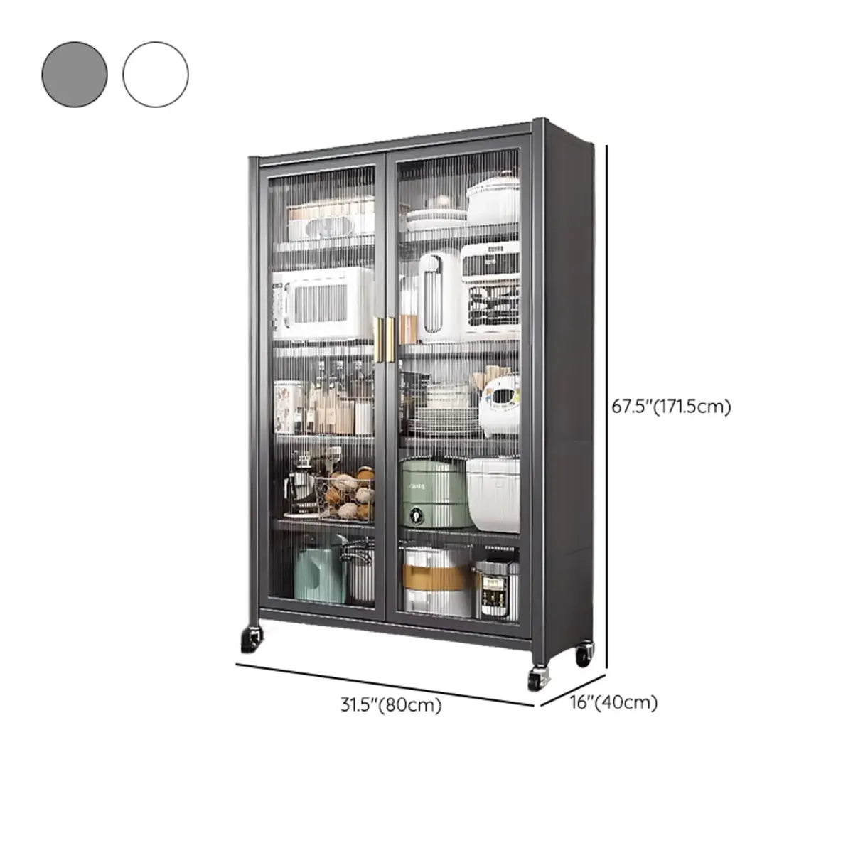 White Metal Rectangular Kitchen China Cabinet