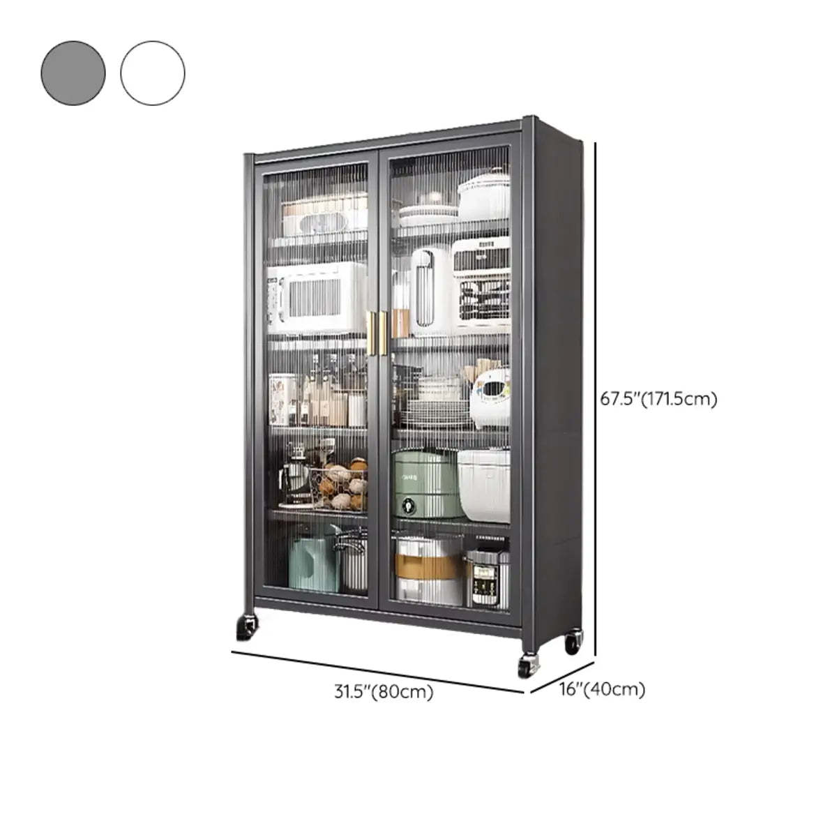 White Metal Rectangular Kitchen China Cabinet