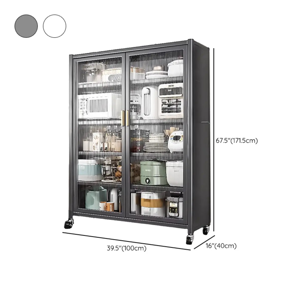 White Metal Rectangular Kitchen China Cabinet