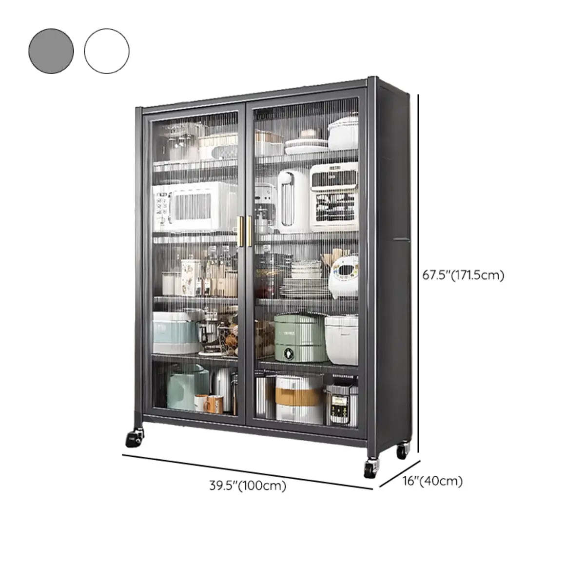 White Metal Rectangular Kitchen China Cabinet