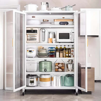 White Metal Rectangular Kitchen China Cabinet — White