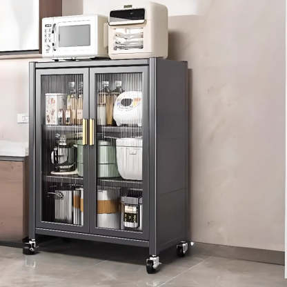 White Metal Rectangular Kitchen China Cabinet — Gray-Gold
