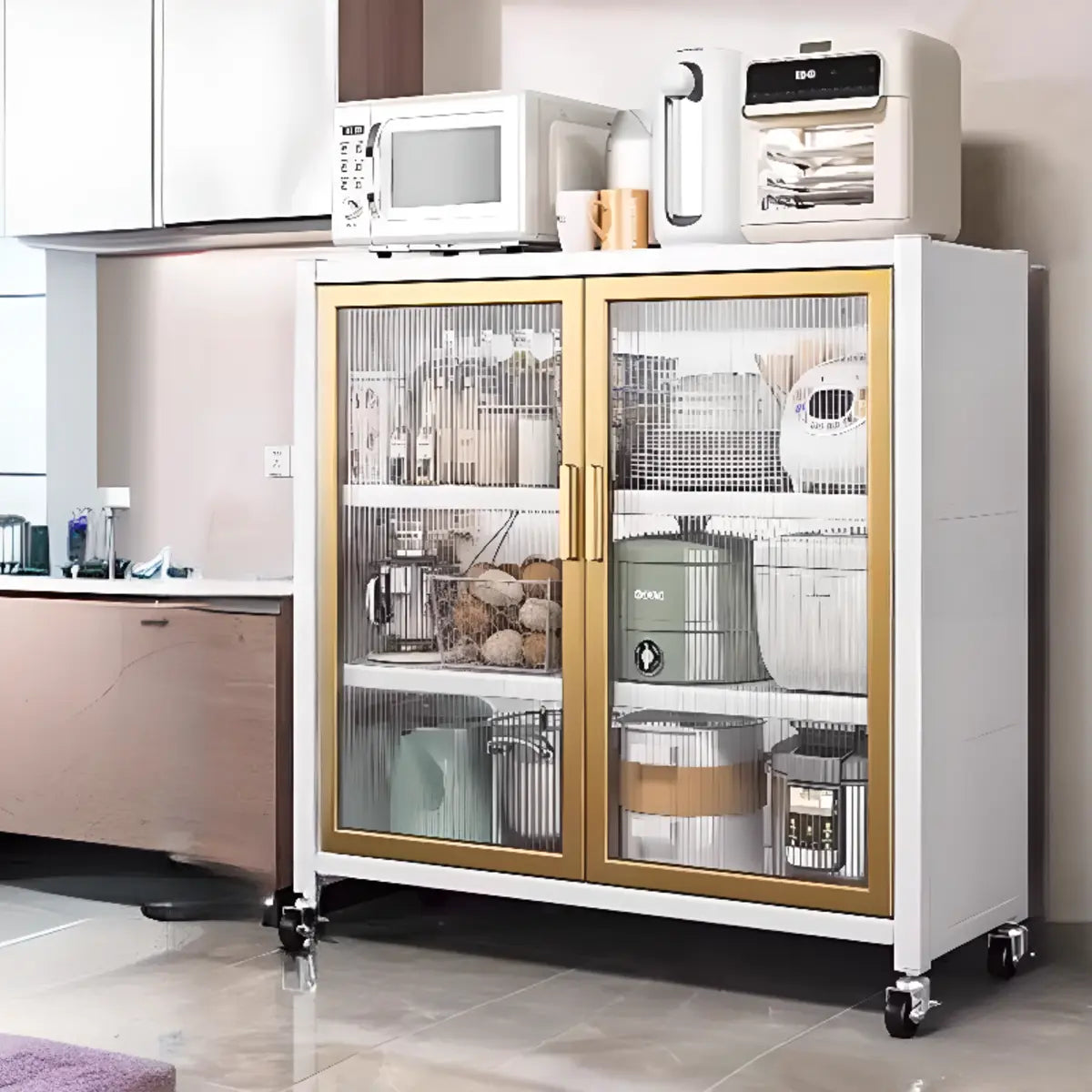 White Metal Rectangular Kitchen China Cabinet — Grey