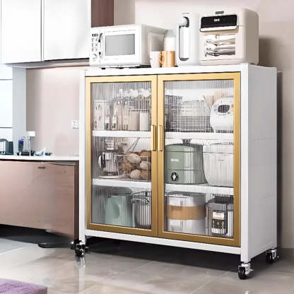 White Metal Rectangular Kitchen China Cabinet — Grey