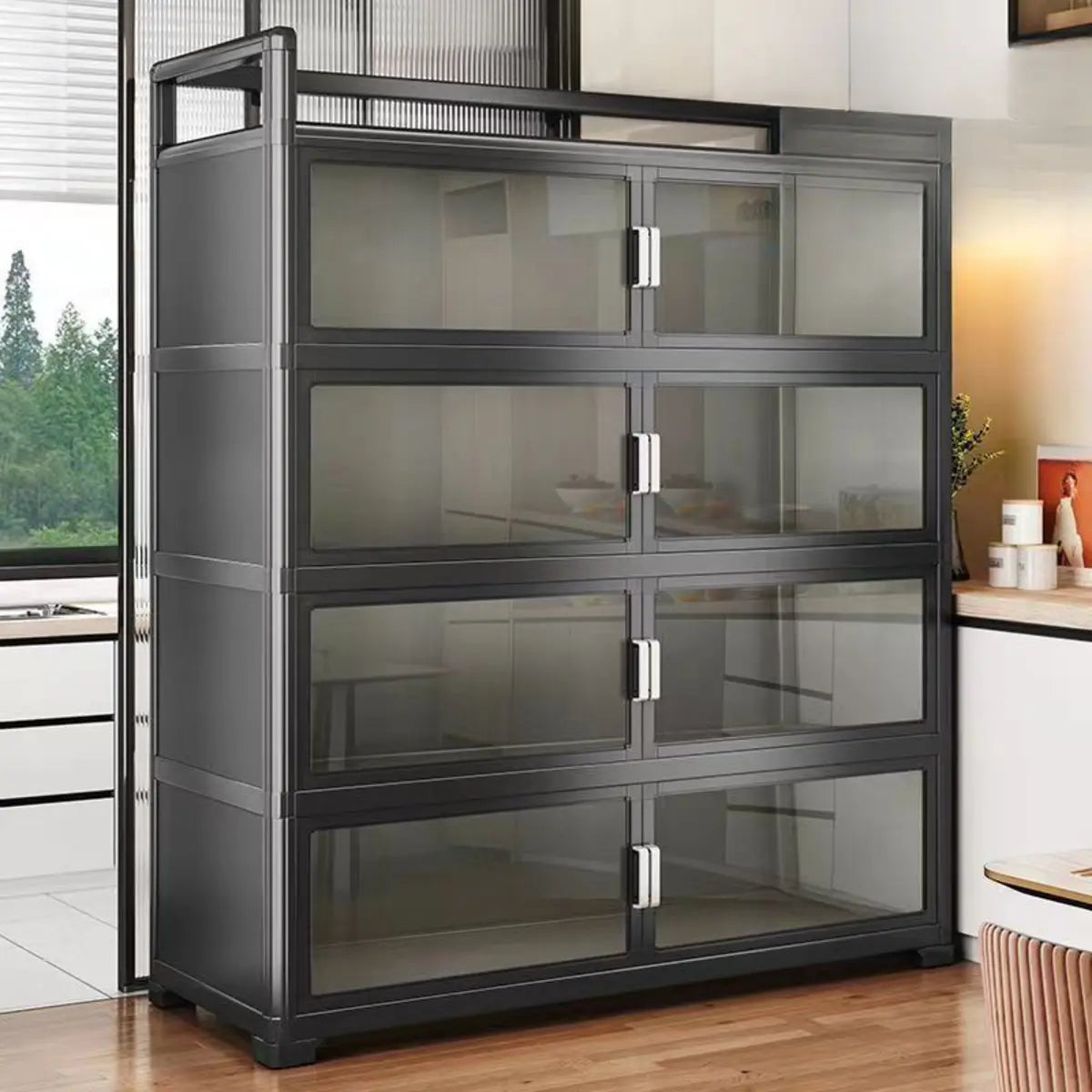 Metal Rectangular Large Storage China Cabinet — Black
