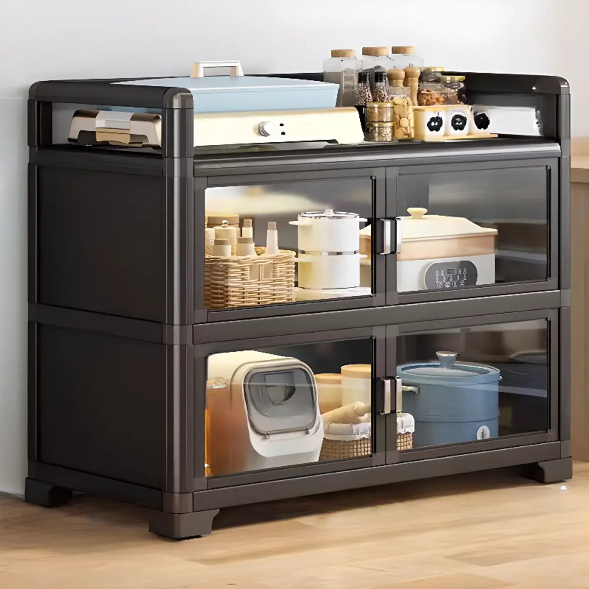 Metal Rectangular Large Storage China Cabinet — Black