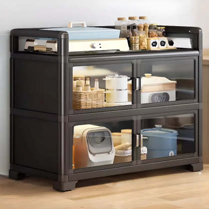 Metal Rectangular Large Storage China Cabinet — Black