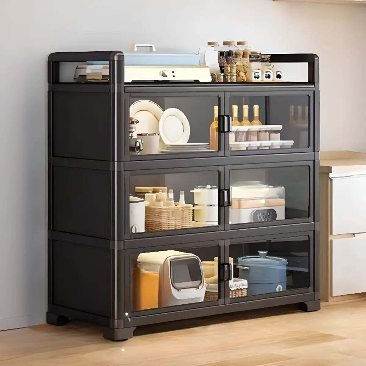 Metal Rectangular Large Storage China Cabinet — White