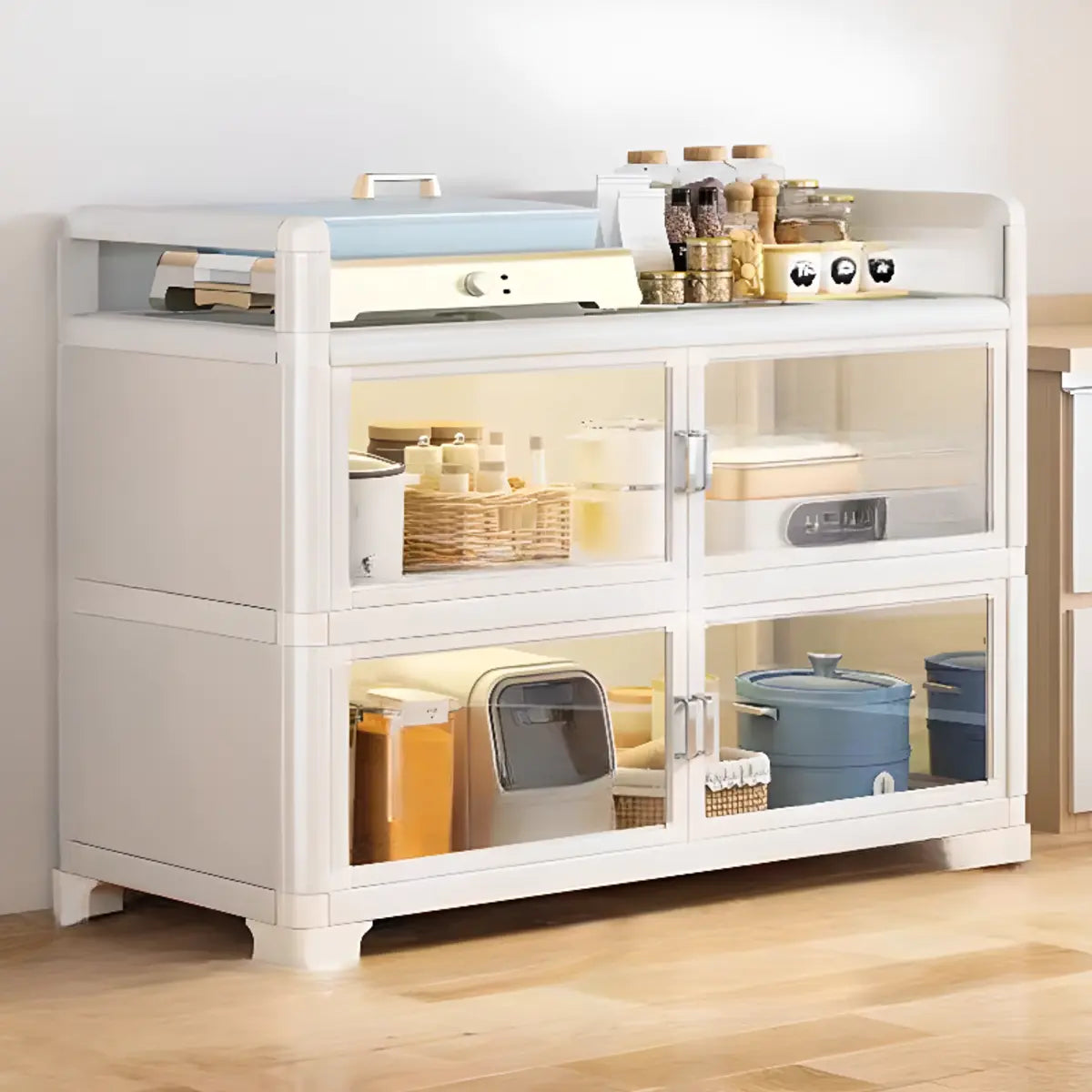 Metal Rectangular Large Storage China Cabinet — White