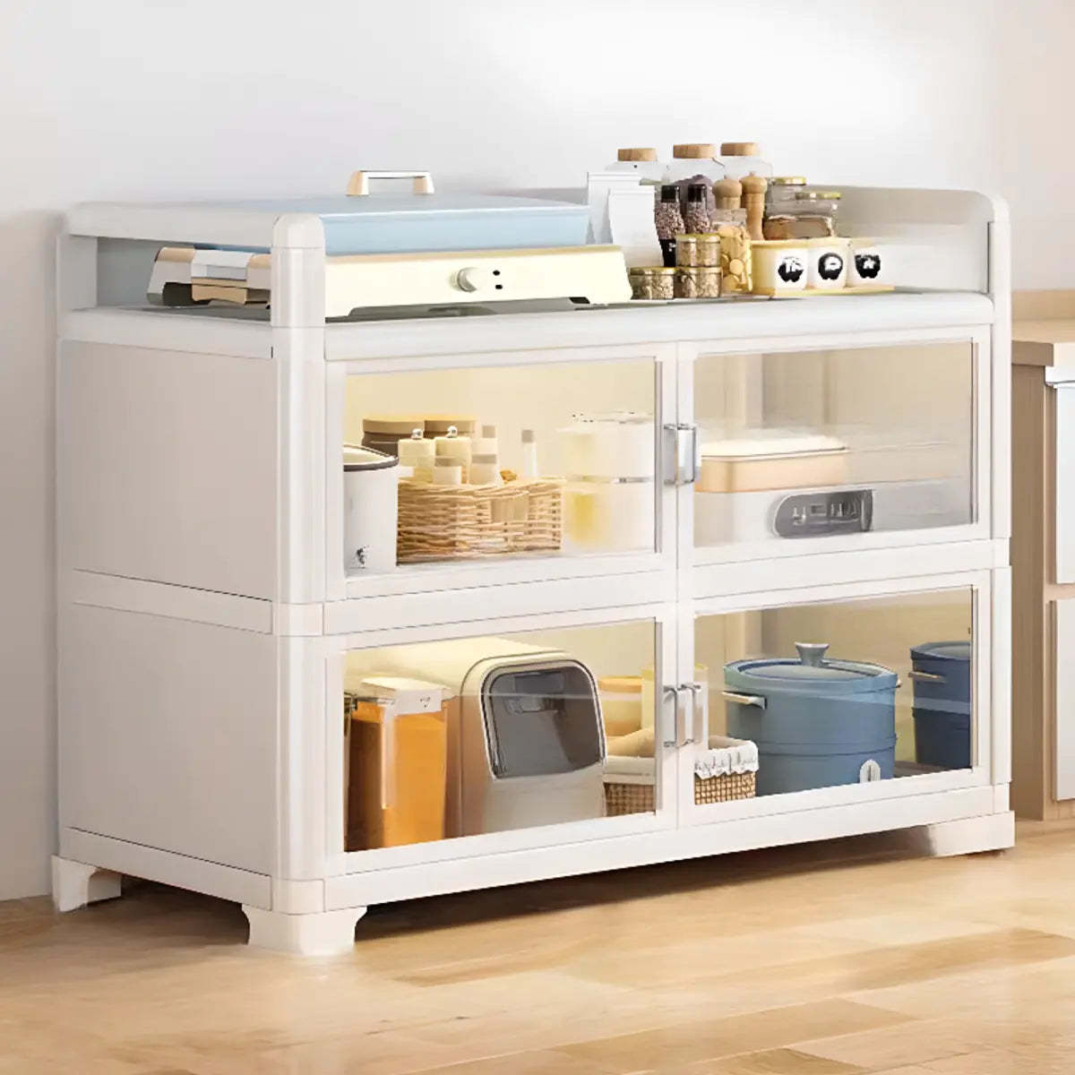 Metal Rectangular Large Storage China Cabinet — White