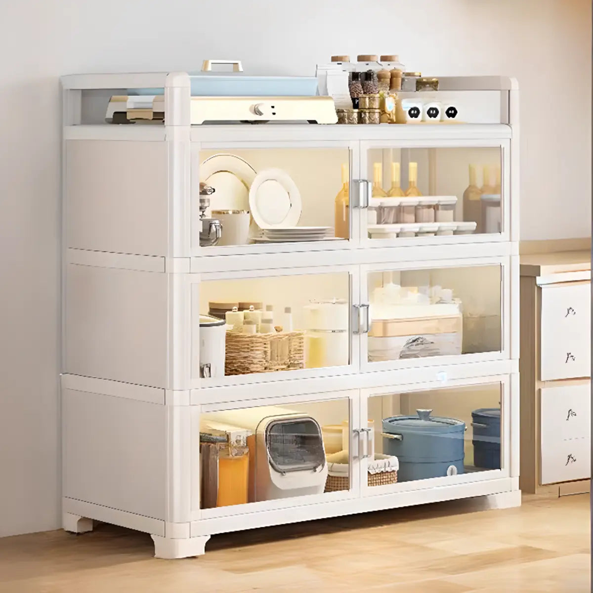 Metal Rectangular Large Storage China Cabinet — White