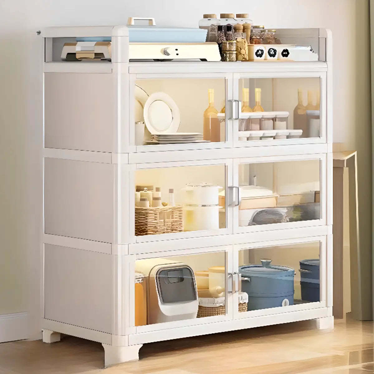 Metal Rectangular Large Storage China Cabinet — Black
