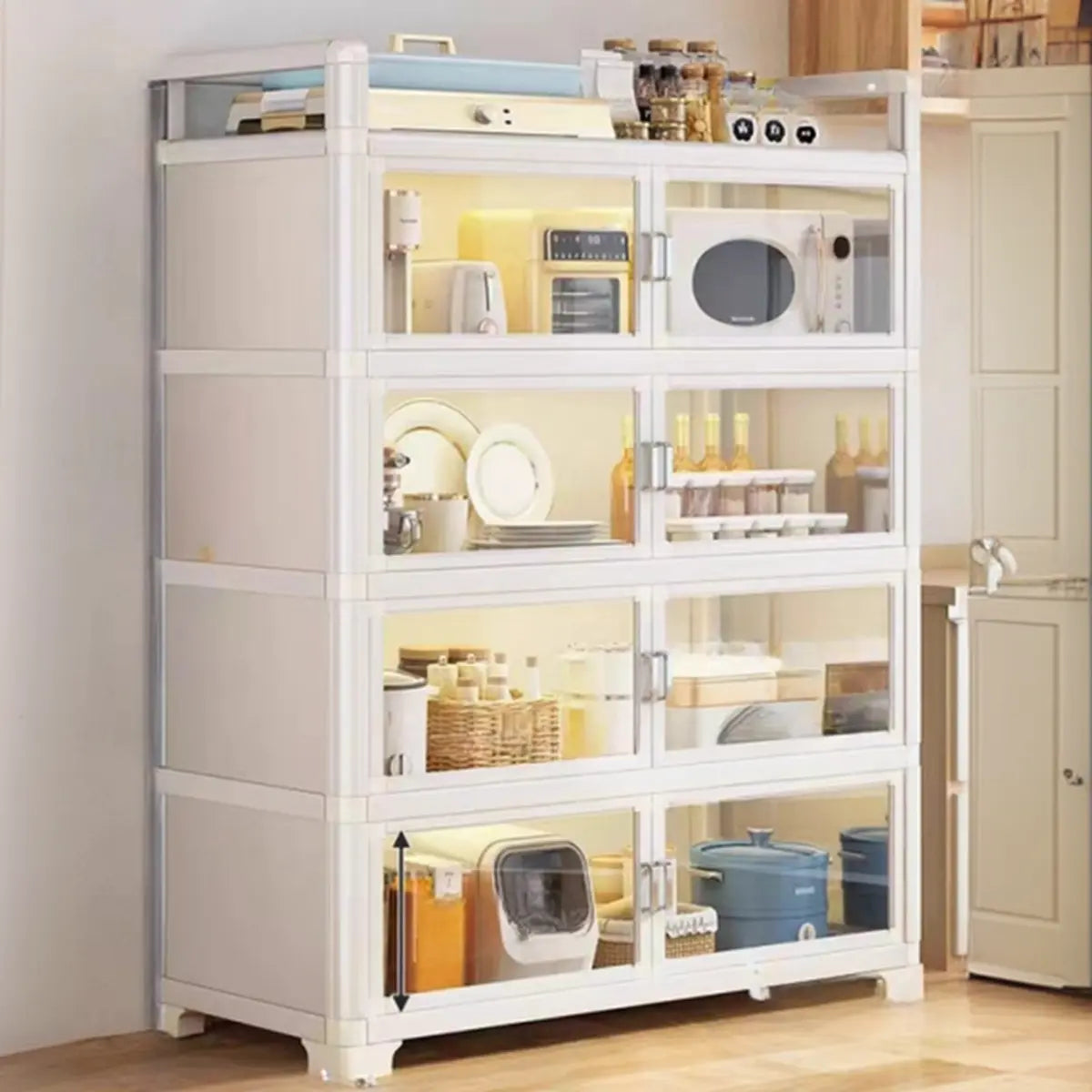 Metal Rectangular Large Storage China Cabinet — White