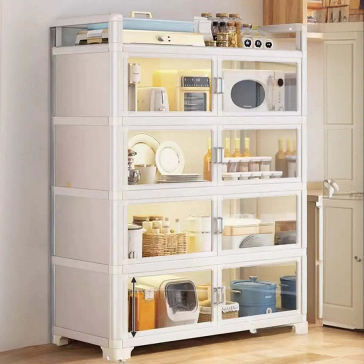 Metal Rectangular Large Storage China Cabinet — White