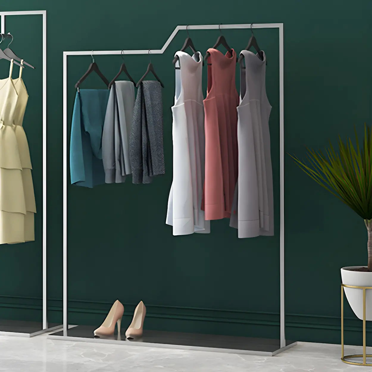 Rectangular Silver Metal Freestanding Coat Rack