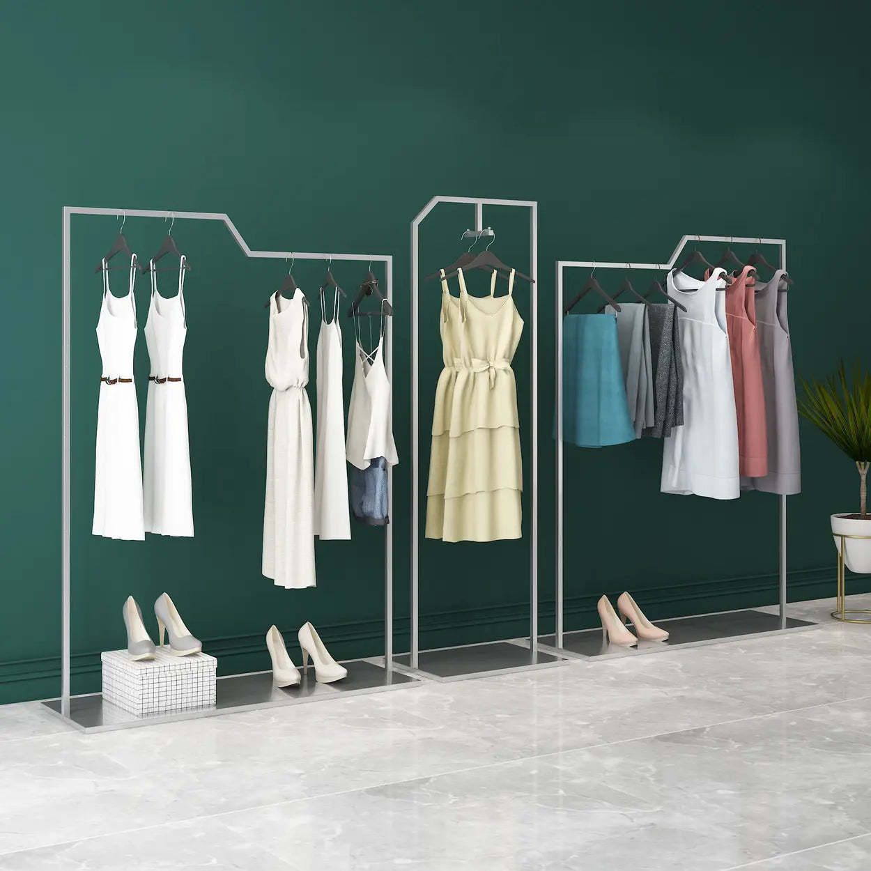 Rectangular Silver Metal Freestanding Coat Rack — Gold