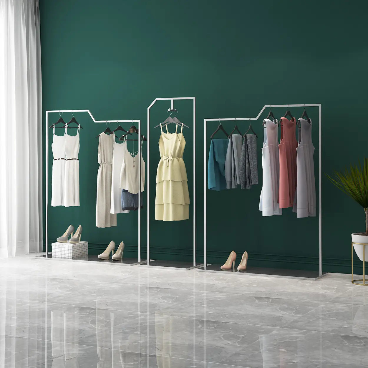 Rectangular Silver Metal Freestanding Coat Rack — Silver