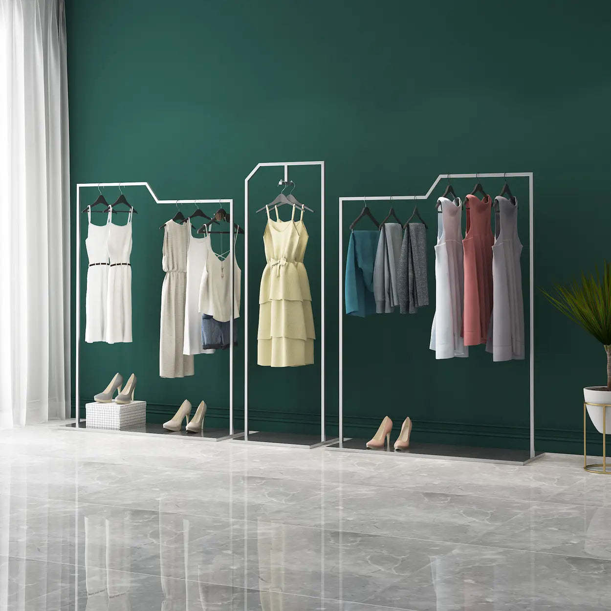 Rectangular Silver Metal Freestanding Coat Rack — Silver
