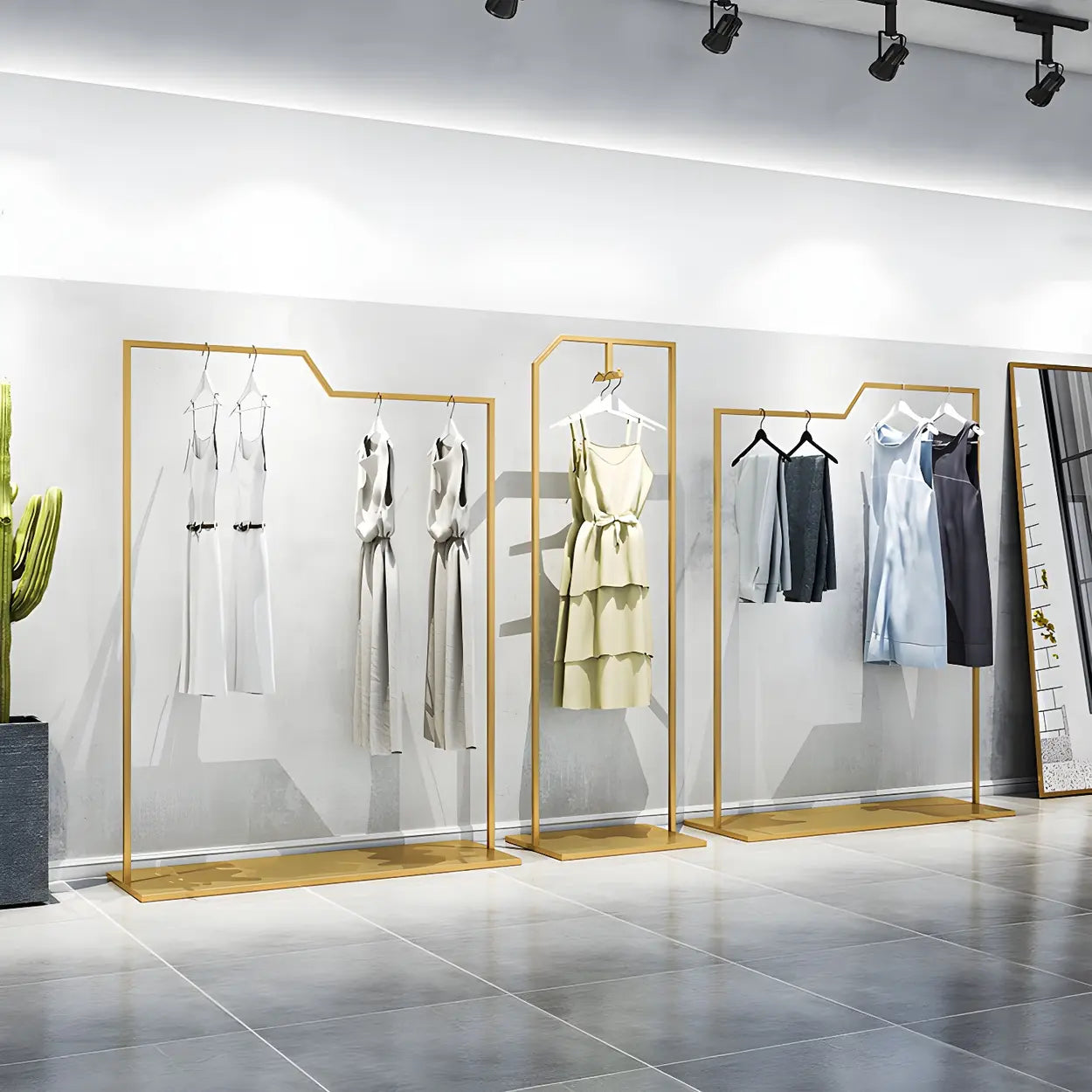 Rectangular Silver Metal Freestanding Coat Rack — Gold