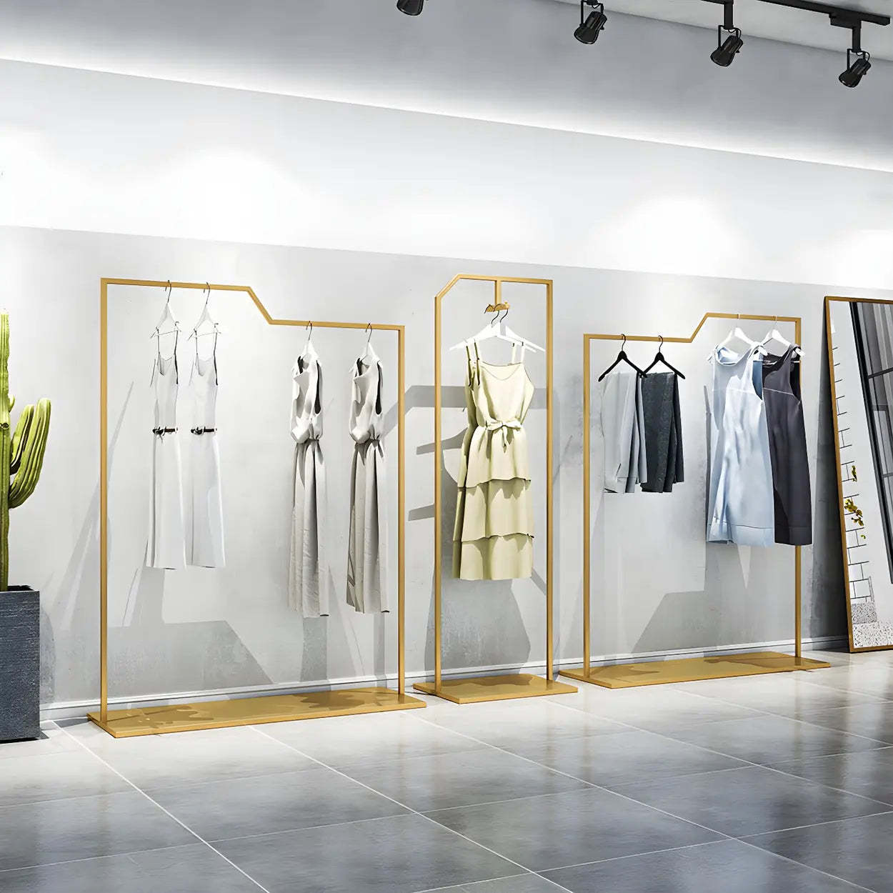 Rectangular Silver Metal Freestanding Coat Rack — Gold