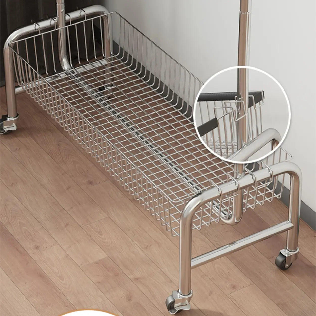 Silver Metal Rectangular Coat Rack with Basket