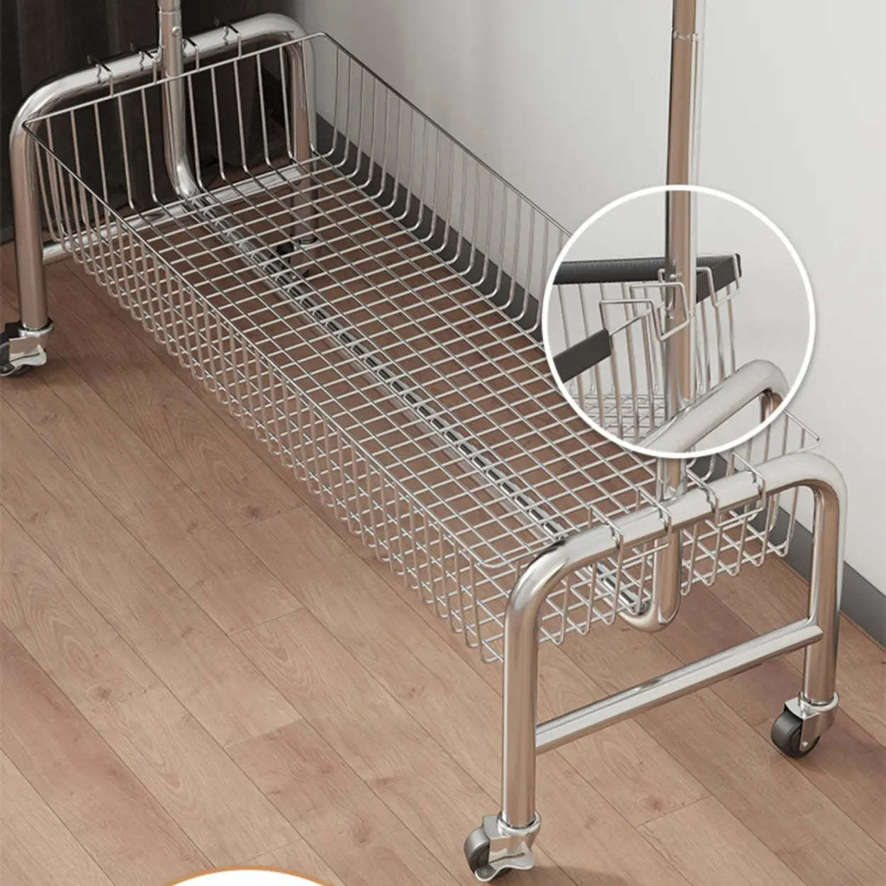 Silver Metal Rectangular Coat Rack with Basket