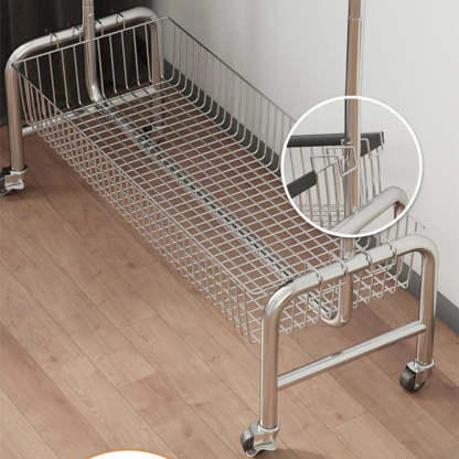 Silver Metal Rectangular Coat Rack with Basket