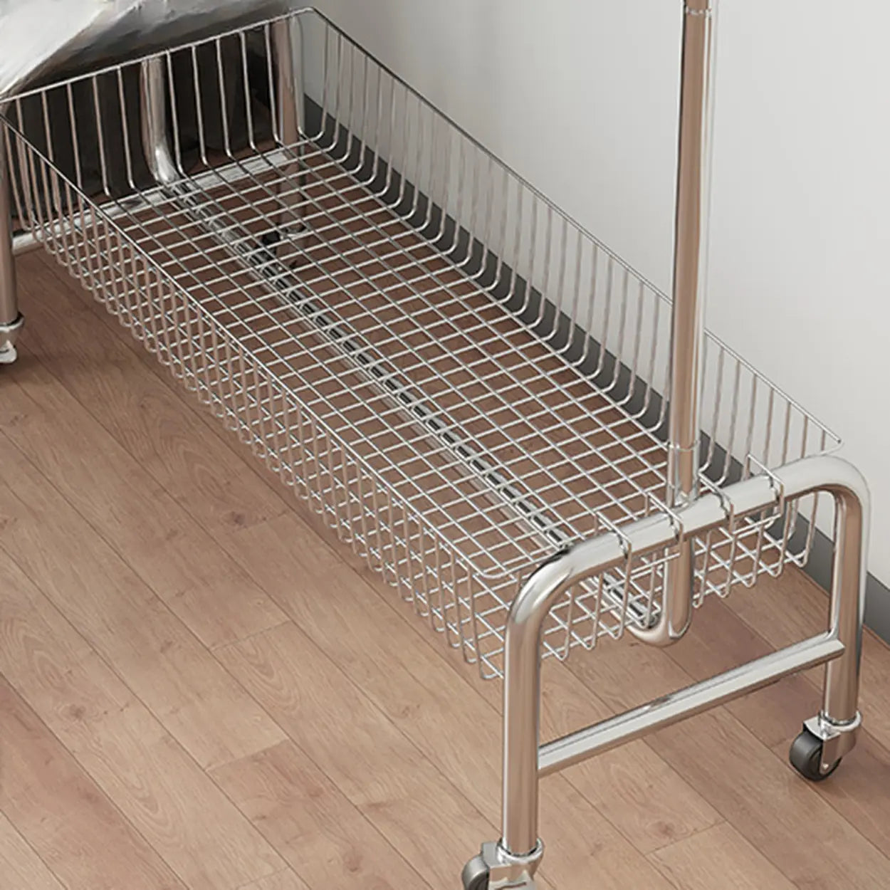 Silver Metal Rectangular Coat Rack with Basket