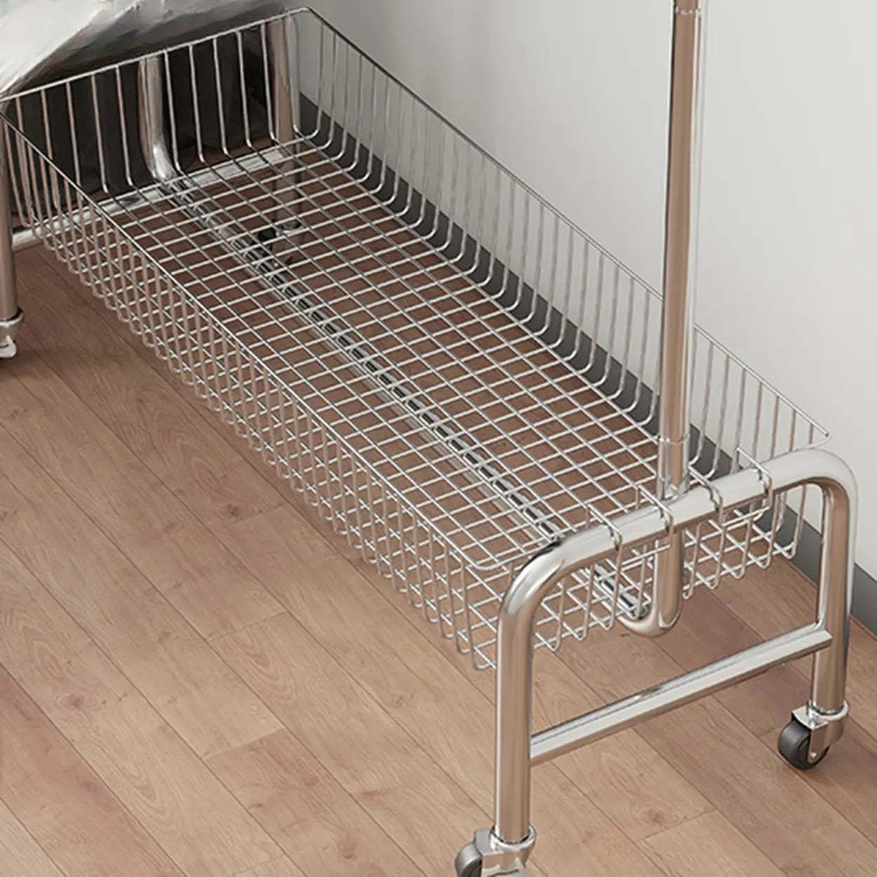 Silver Metal Rectangular Coat Rack with Basket