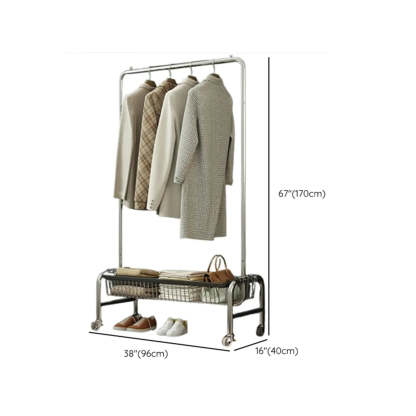 Silver Metal Rectangular Coat Rack with Basket