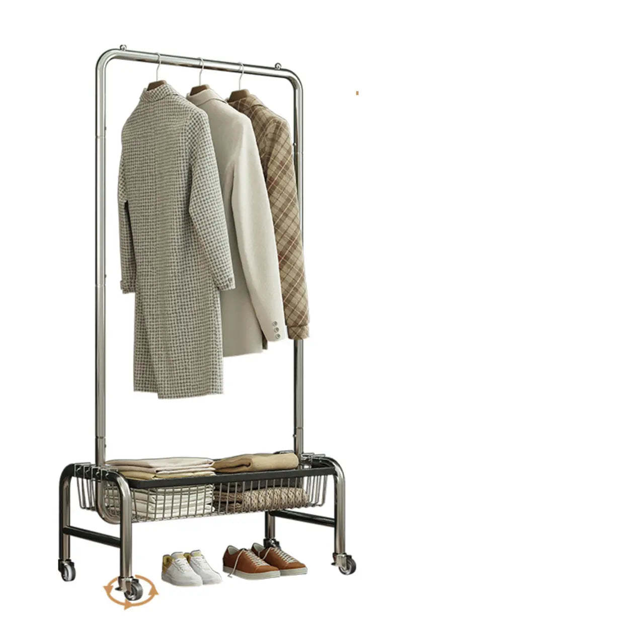 Silver Metal Rectangular Coat Rack with Basket