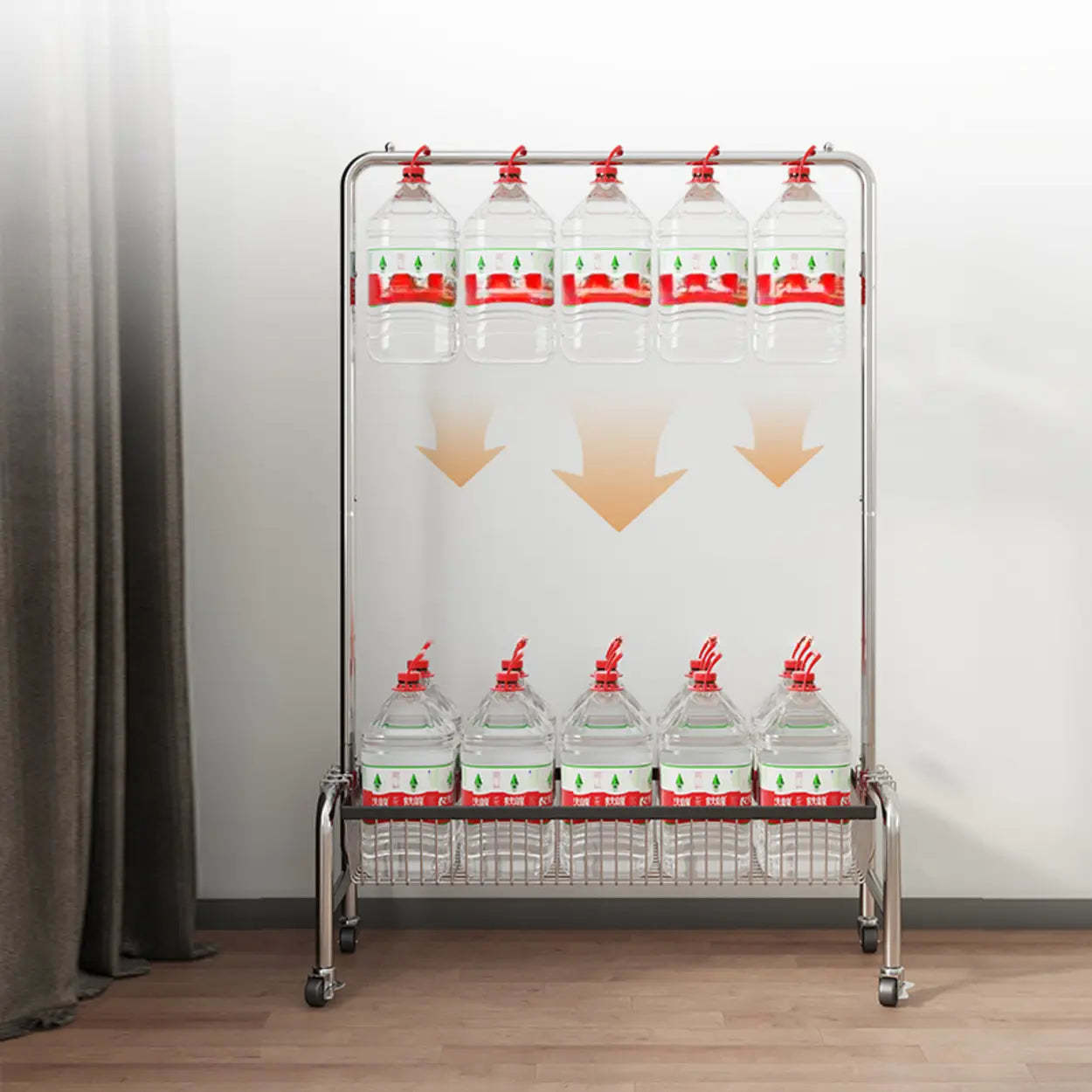 Silver Metal Rectangular Coat Rack with Basket