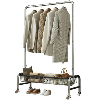 Silver Metal Rectangular Coat Rack with Basket