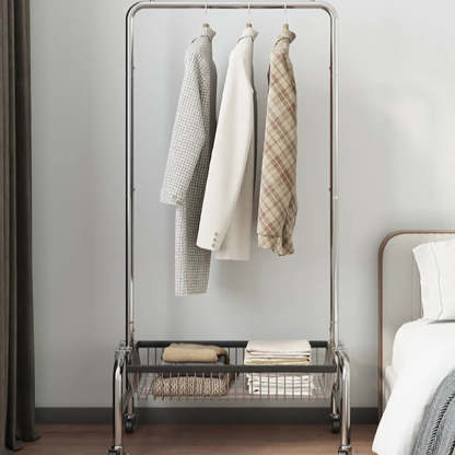 Silver Metal Rectangular Coat Rack with Basket