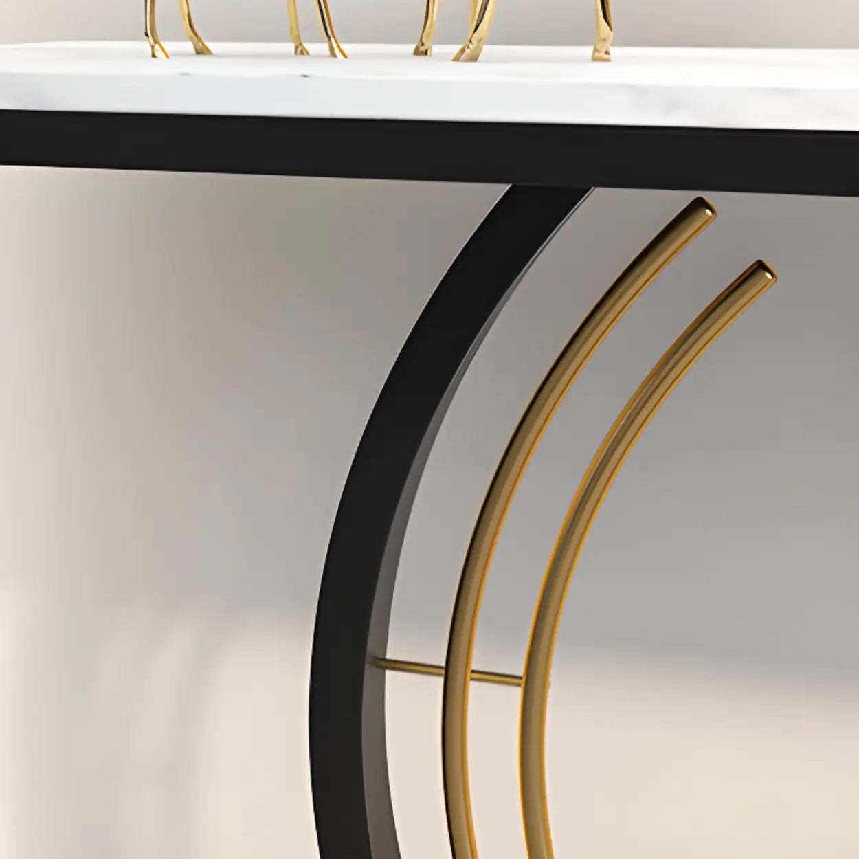 Rectangular Metal Stone White Console Table