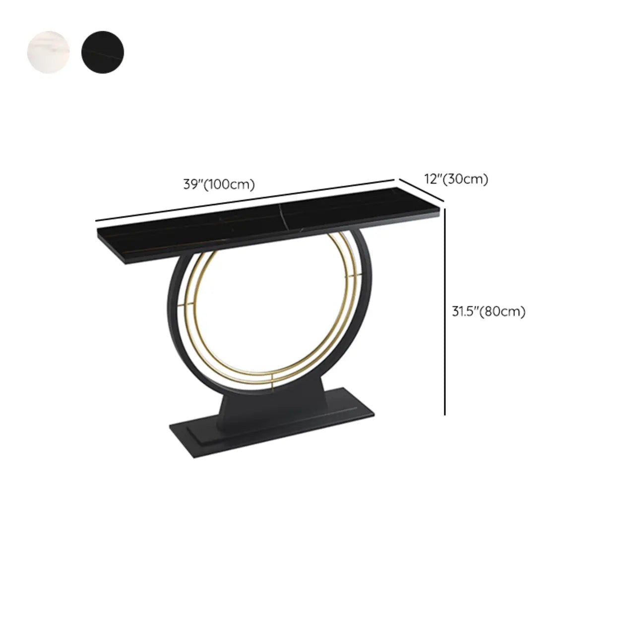 Rectangular Metal Stone White Console Table