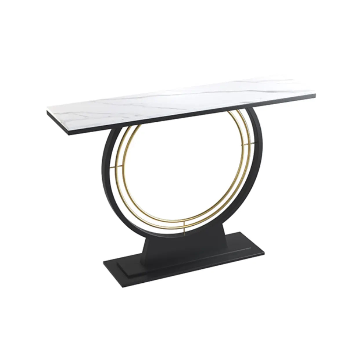 Rectangular Metal Stone White Console Table — White