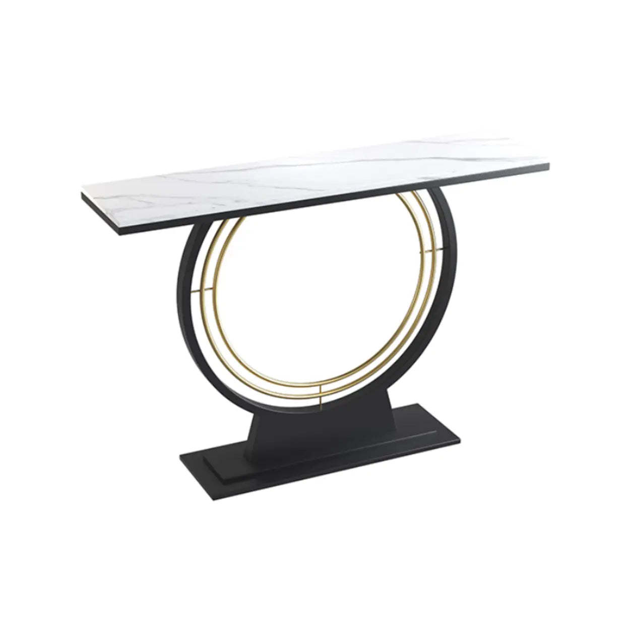 Rectangular Metal Stone White Console Table — White