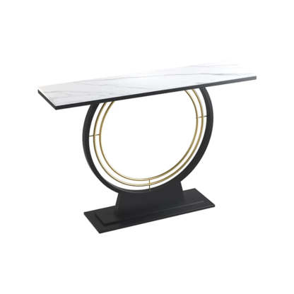 Rectangular Metal Stone White Console Table — White