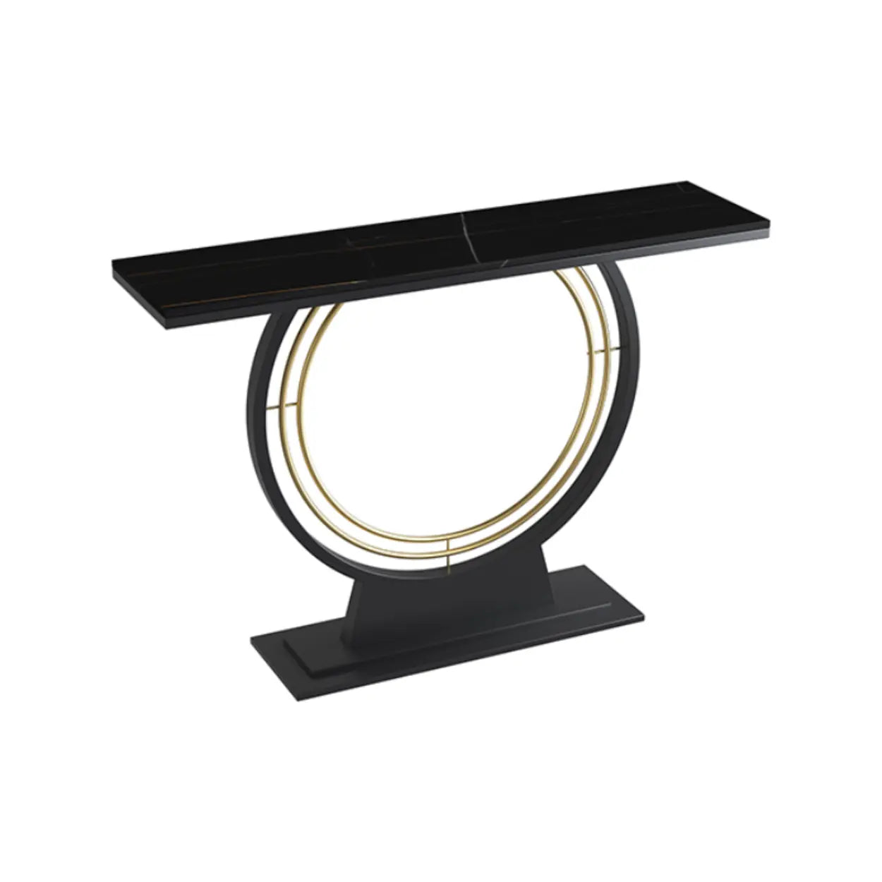 Rectangular Metal Stone White Console Table — Black