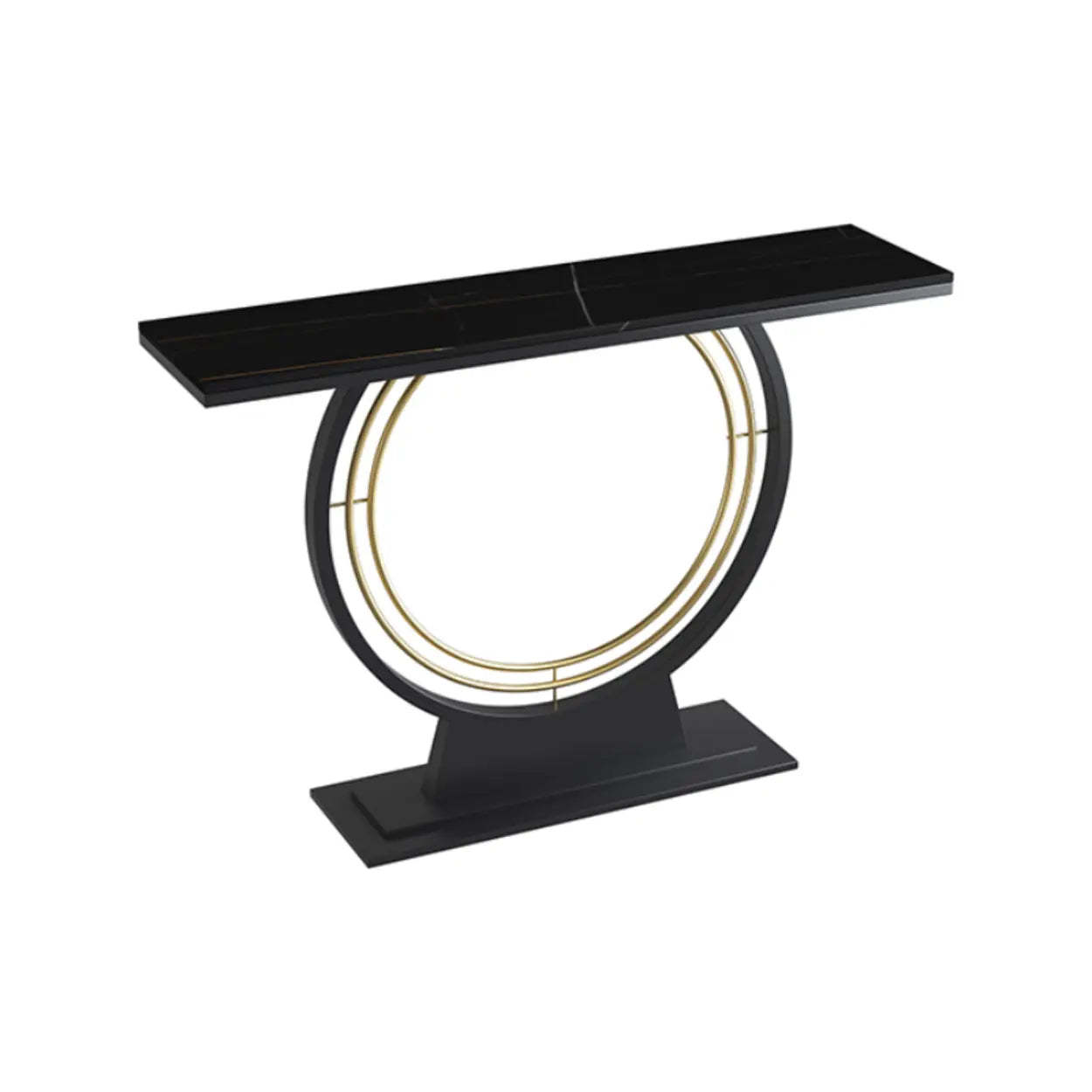 Rectangular Metal Stone White Console Table — Black