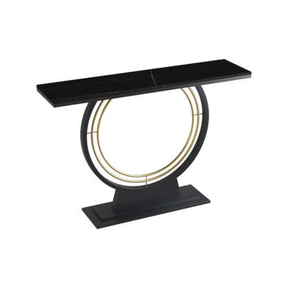 Rectangular Metal Stone White Console Table — Black