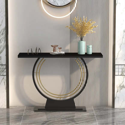 Rectangular Metal Stone White Console Table — White