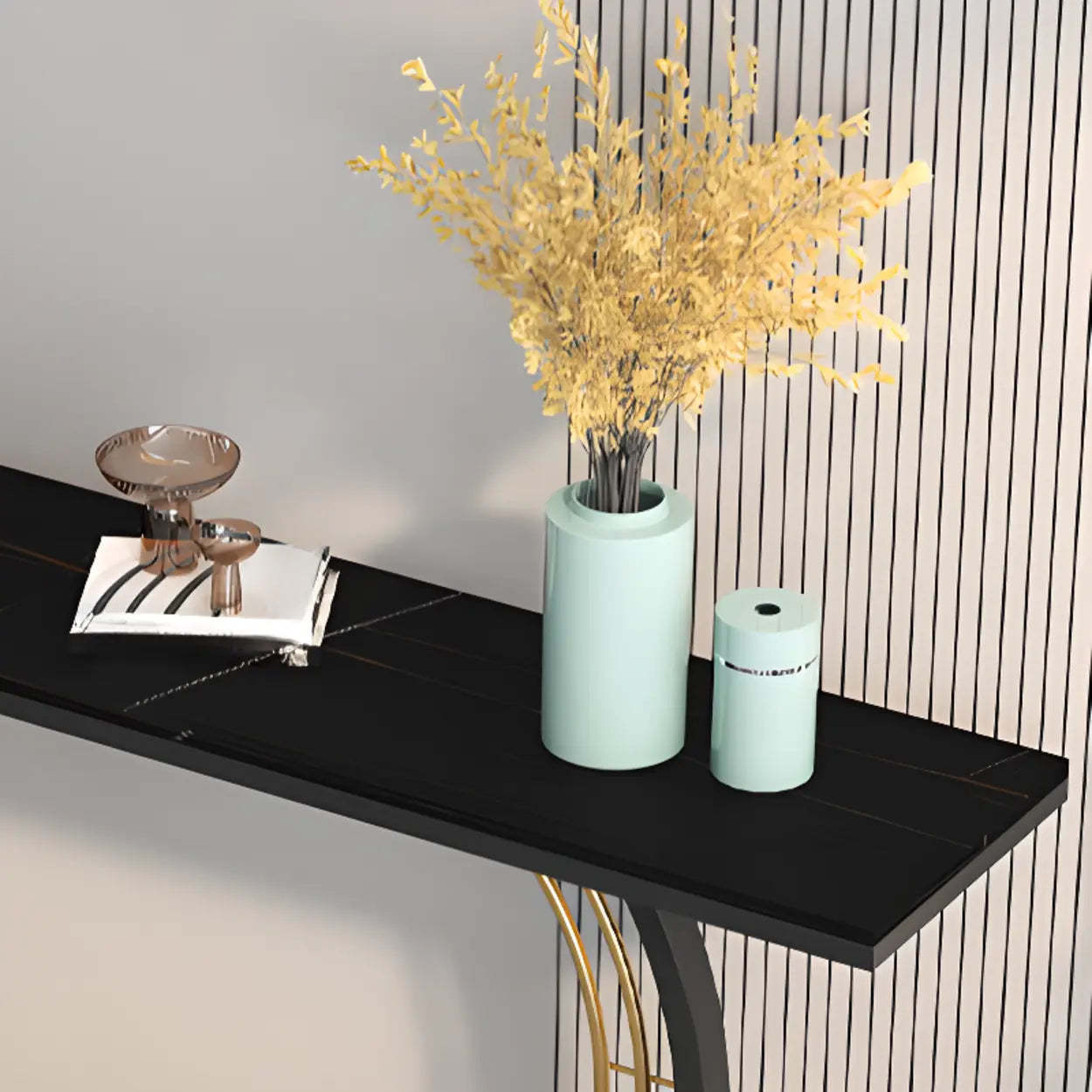 Rectangular Metal Stone White Console Table — White