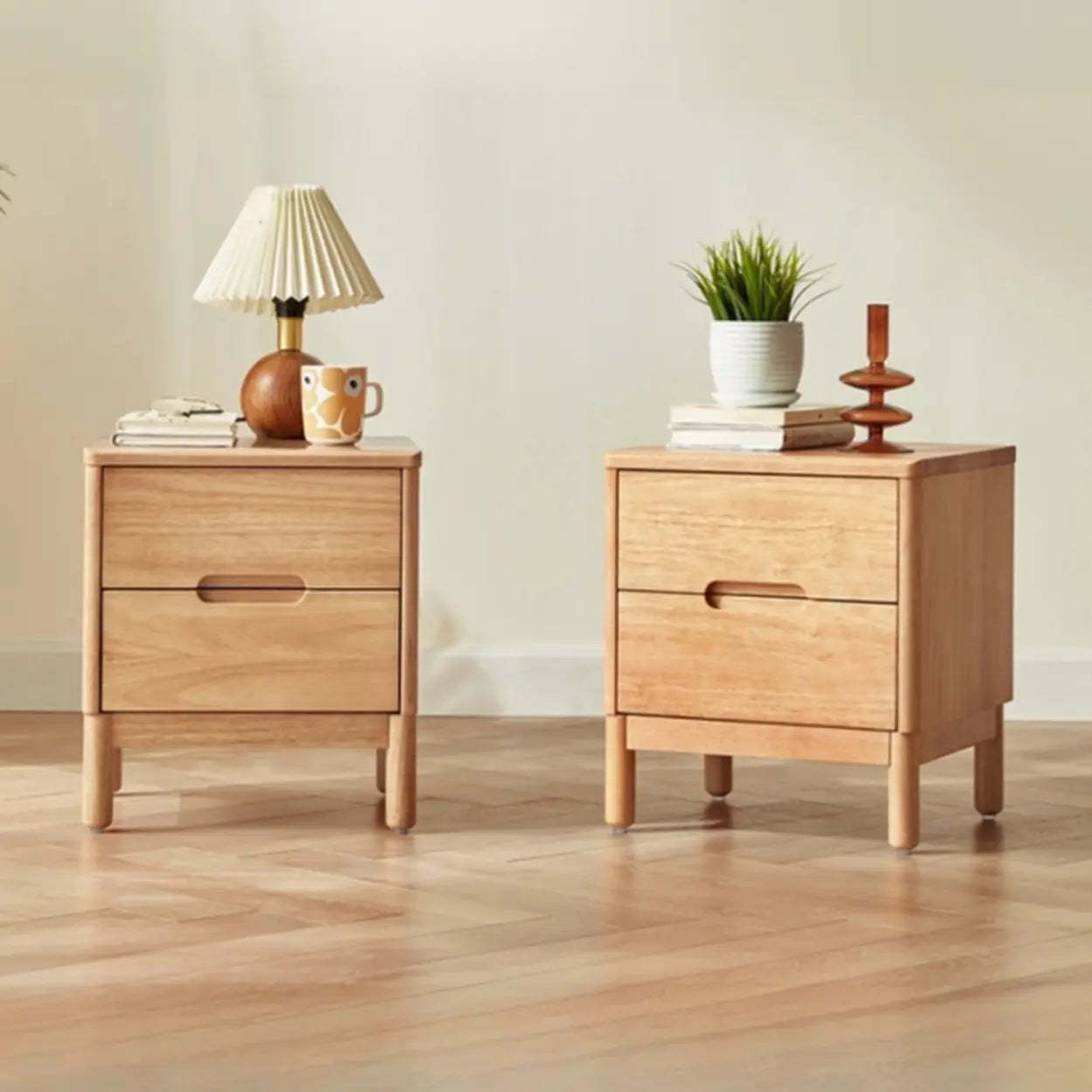Nut-Brown Rectangular Natural Wood Nightstand — Natural Finish / 1 Piece