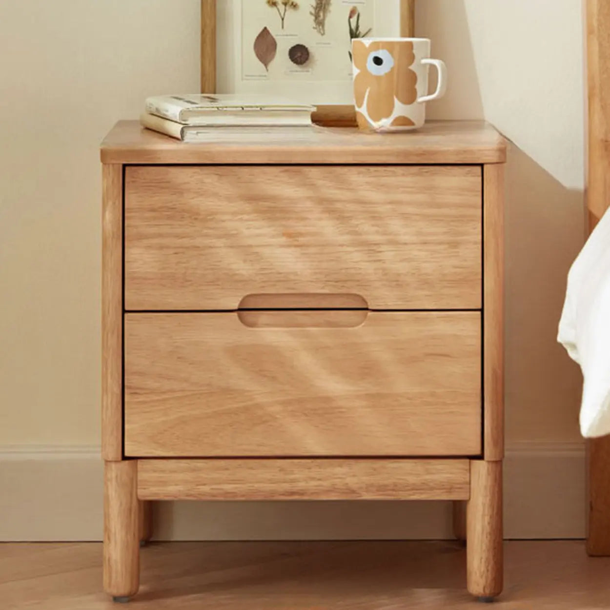 Nut-Brown Rectangular Natural Wood Nightstand — Natural Finish / 2 Pieces